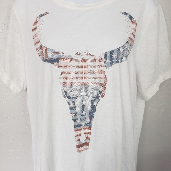 Modish Rebel White T-shirt USA Flag Bull Skull XL - Picture 3 of 6